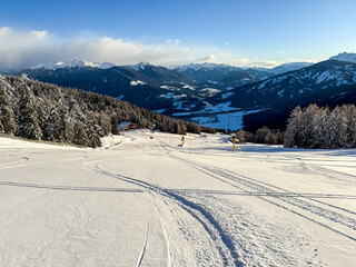 Plan de Corones, Italy. Amazing view of the ski slopes after a snow fall. Kronplatz best ski resort