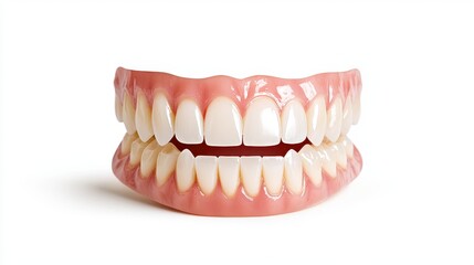 Fototapeta premium Full Set of Artificial Teeth on White Background