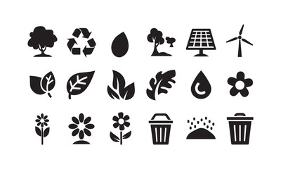Ecology vector icon set , plant , leaf ,animal ,tree , recycle icon set .