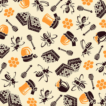 Honey background, pattern set. Collection icon honey. Vector