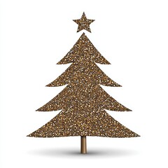 Fototapeta premium Gold Glitter Christmas Tree With Star On White Background