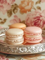 Fototapeta premium Macaron joy Sweet treats Tasty desserts delicious macarons pastel tones in tea time