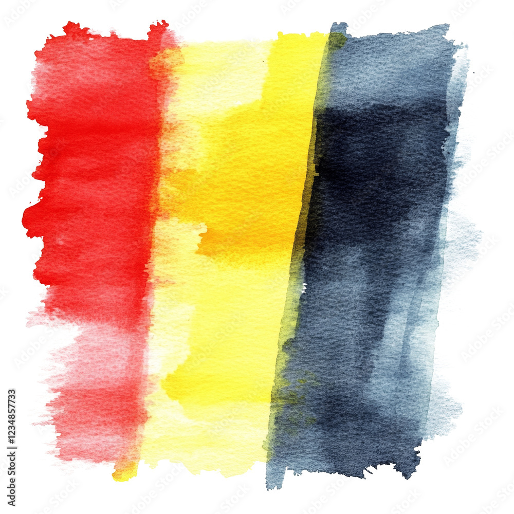 Aufkleber the image shows an abstract watercolor painting with red yellow and blue vertical stripes in a rough
