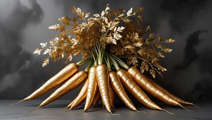 carrots made of gold on a monochrome background