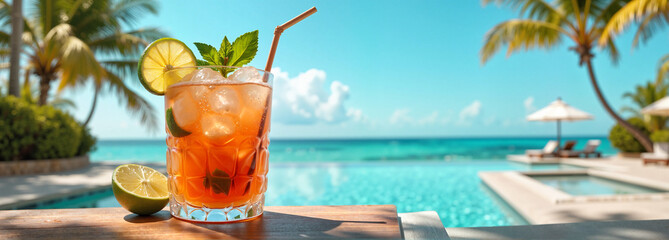 Refreshing Mai Tai cocktail by sunny poolside, summer vibes