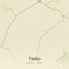 Vintage map of Vinh�, Portugal. 