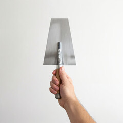 Human hand with a trowel on a white background