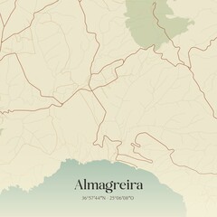 Fototapeta premium Vintage map of Almagreira, Portugal. 