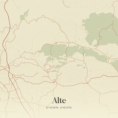 Vintage map of Alte, Portugal. 