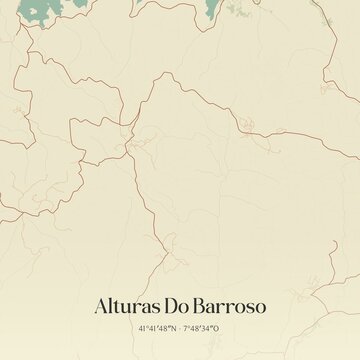 Vintage map of Alturas Do Barroso, Portugal. 