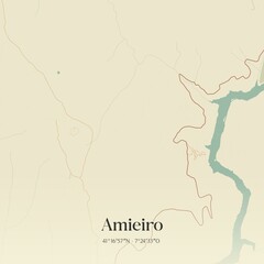 Vintage map of Amieiro, Portugal. 
