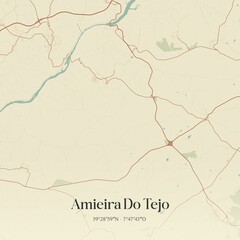 Vintage map of Amieira Do Tejo, Portugal. 