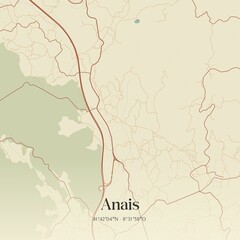 Vintage map of Anais, Portugal. 
