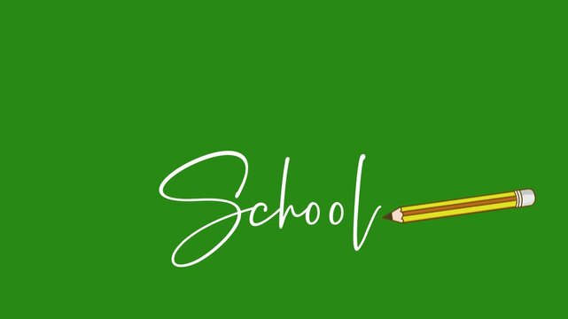 Animation School Handwriting Text with pencil visual effect isolated in green.  4K  motion graphic video