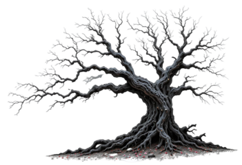 eerie leafless tree isolated on transparent background