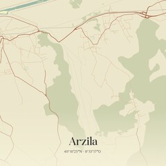 Vintage map of Arzila, Portugal. 