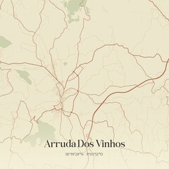 Vintage map of Arruda Dos Vinhos, Portugal. 