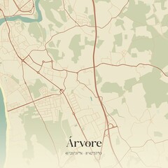 Vintage map of �rvore, Portugal. 