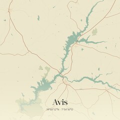 Vintage map of Avis, Portugal. 