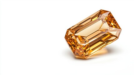 Honey Colored Emerald Cut Gemstone on White Background