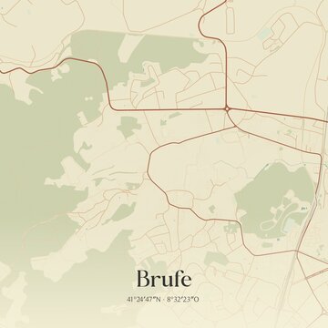 Vintage map of Brufe, Portugal. 