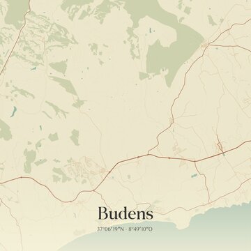 Vintage map of Budens, Portugal. 