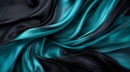 Obraz premium Teal and black silk fabric draped background texture
