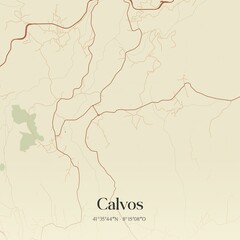 Vintage map of Calvos, Portugal. 