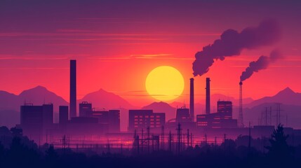 Fototapeta premium Industrial Landscape at Sunset