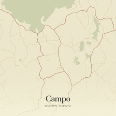 Vintage map of Campo, Portugal. 