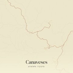 Vintage map of Canaveses, Portugal. 