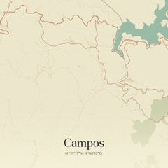 Fototapeta premium Vintage map of Campos, Portugal. 