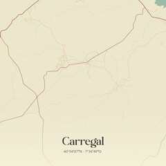 Vintage map of Carregal, Portugal. 