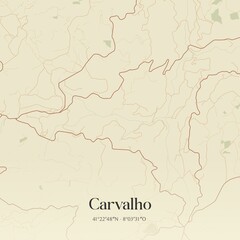 Vintage map of Carvalho, Portugal. 