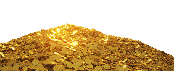 Mountain of Shiny Gold Coins on Transparent Background
