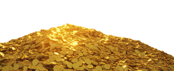 Mountain of Shiny Gold Coins on Transparent Background
