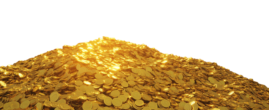 Mountain of Shiny Gold Coins on Transparent Background
