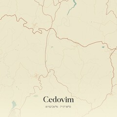 Vintage map of Cedovim, Portugal. 