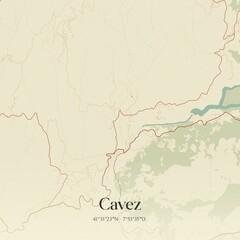 Vintage map of Cavez, Portugal. 
