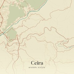 Vintage map of Ceira, Portugal. 
