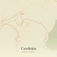Vintage map of Cerdeira, Portugal. 