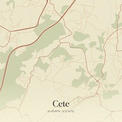 Vintage map of Cete, Portugal. 
