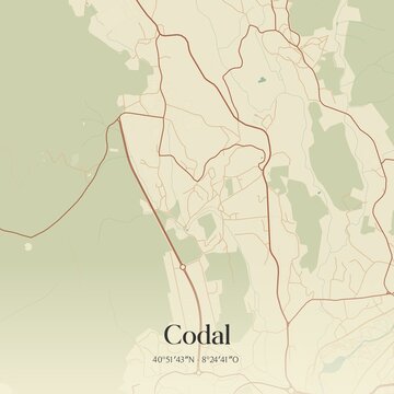 Vintage map of Codal, Portugal. 