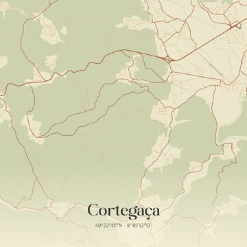 Vintage map of Cortega�a, Portugal. 