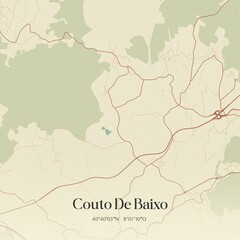 Vintage map of Couto De Baixo, Portugal. 