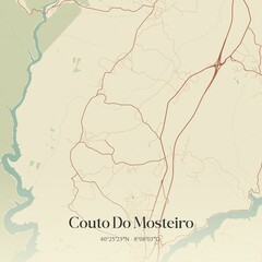 Fototapeta premium Vintage map of Couto Do Mosteiro, Portugal. 