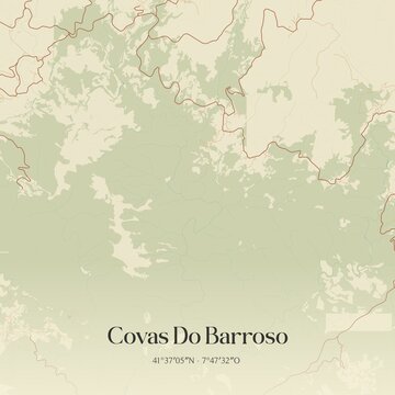 Vintage map of Covas Do Barroso, Portugal. 