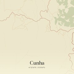 Vintage map of Cunha, Portugal. 