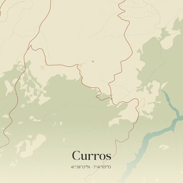 Vintage map of Curros, Portugal. 
