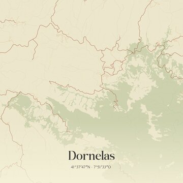 Vintage map of Dornelas, Portugal. 